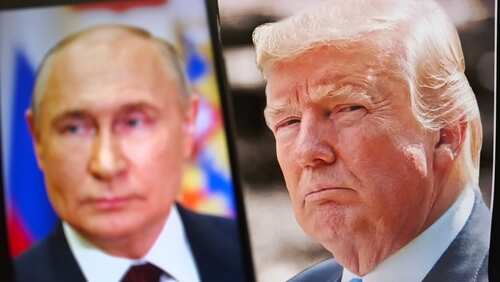 Split image of Donald Trump and Vladimir Putin during a public appearance